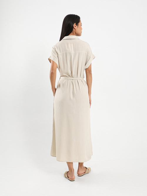 Belted Half-Sleeve Shirt Dress