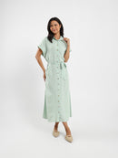 Belted Half-Sleeve Shirt Dress