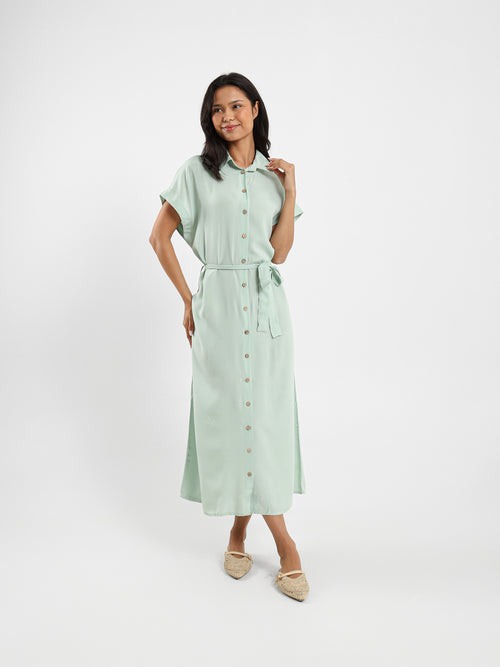 Belted Half-Sleeve Shirt Dress