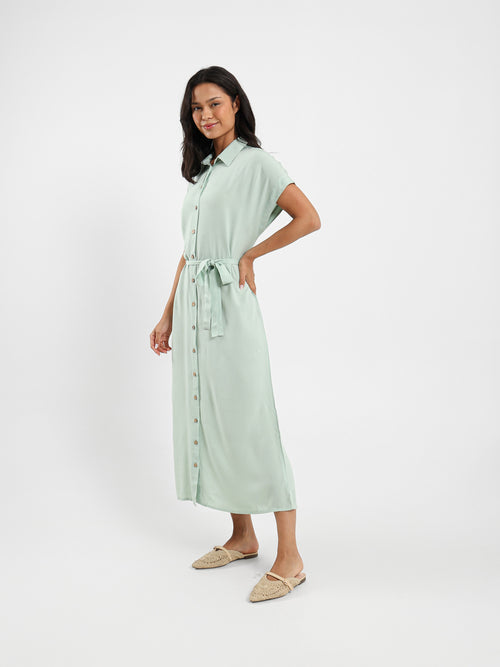 Belted Half-Sleeve Shirt Dress