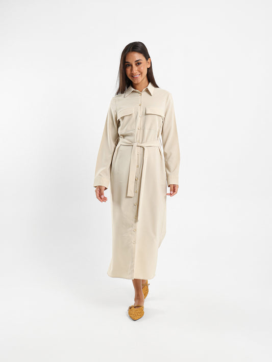 Midi Belted Long Sleeve Shirt Dress