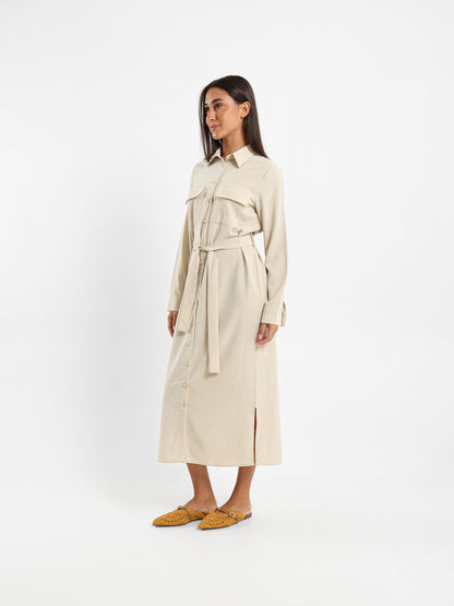 Midi Belted Long Sleeve Shirt Dress