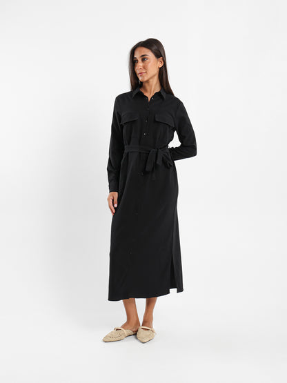 Midi Belted Long Sleeve Shirt Dress