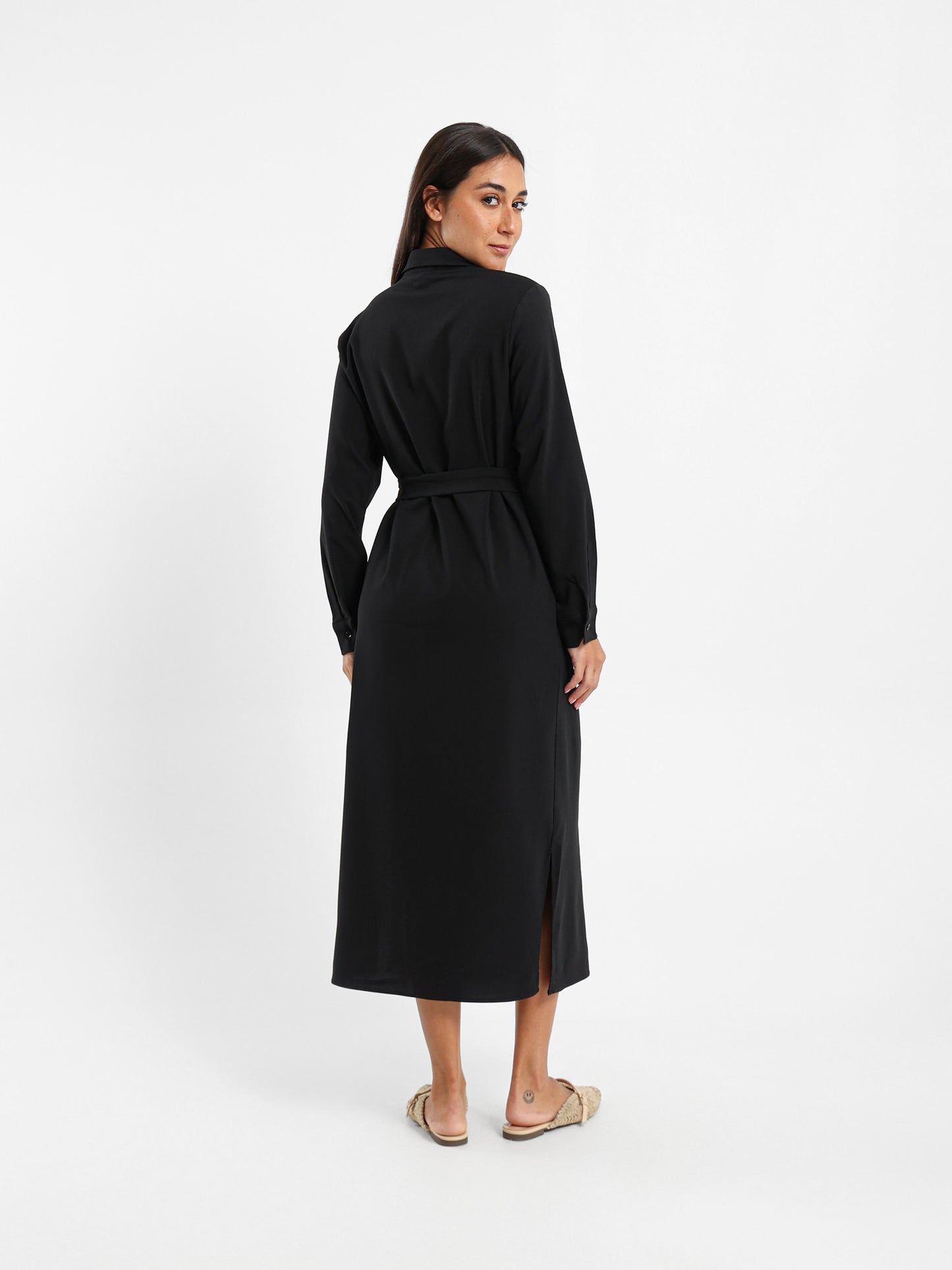 Midi Belted Long Sleeve Shirt Dress