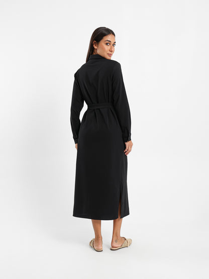 Midi Belted Long Sleeve Shirt Dress