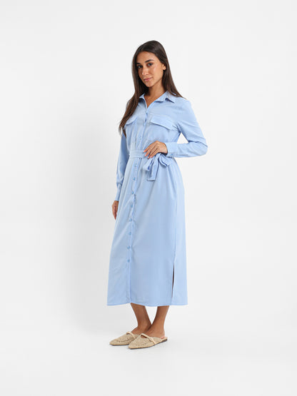 Midi Belted Long Sleeve Shirt Dress