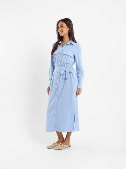 Midi Belted Long Sleeve Shirt Dress