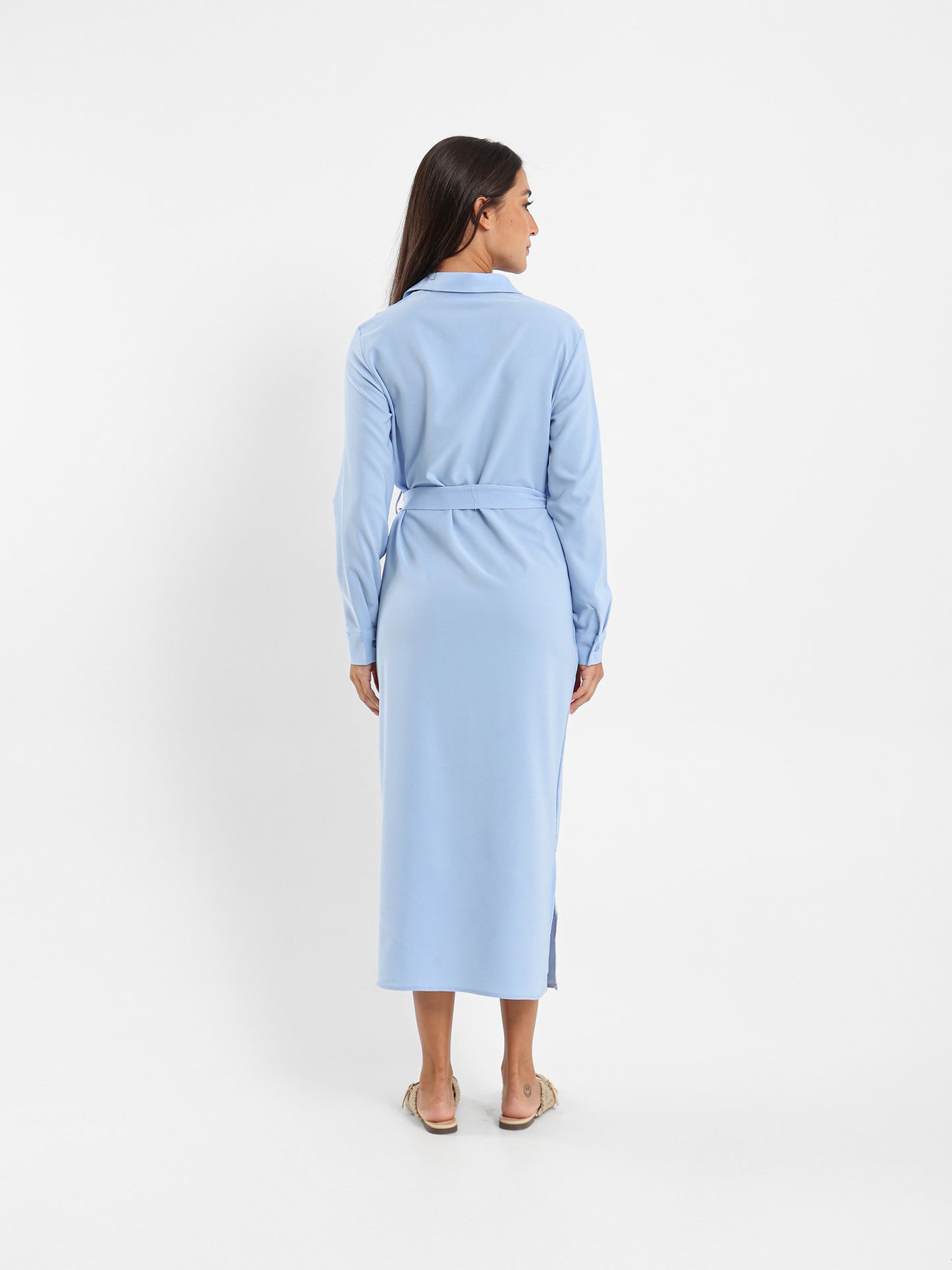 Midi Belted Long Sleeve Shirt Dress