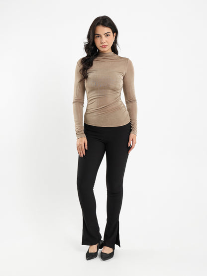Gathered Shoulder Long Sleeve Top