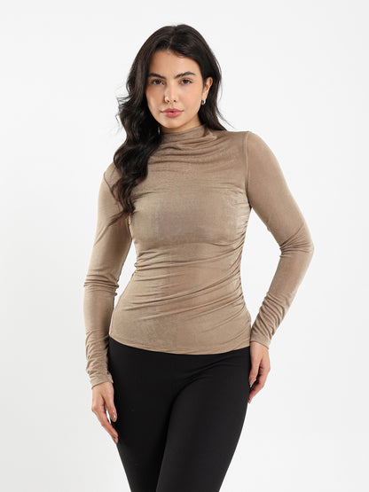 Gathered Shoulder Long Sleeve Top