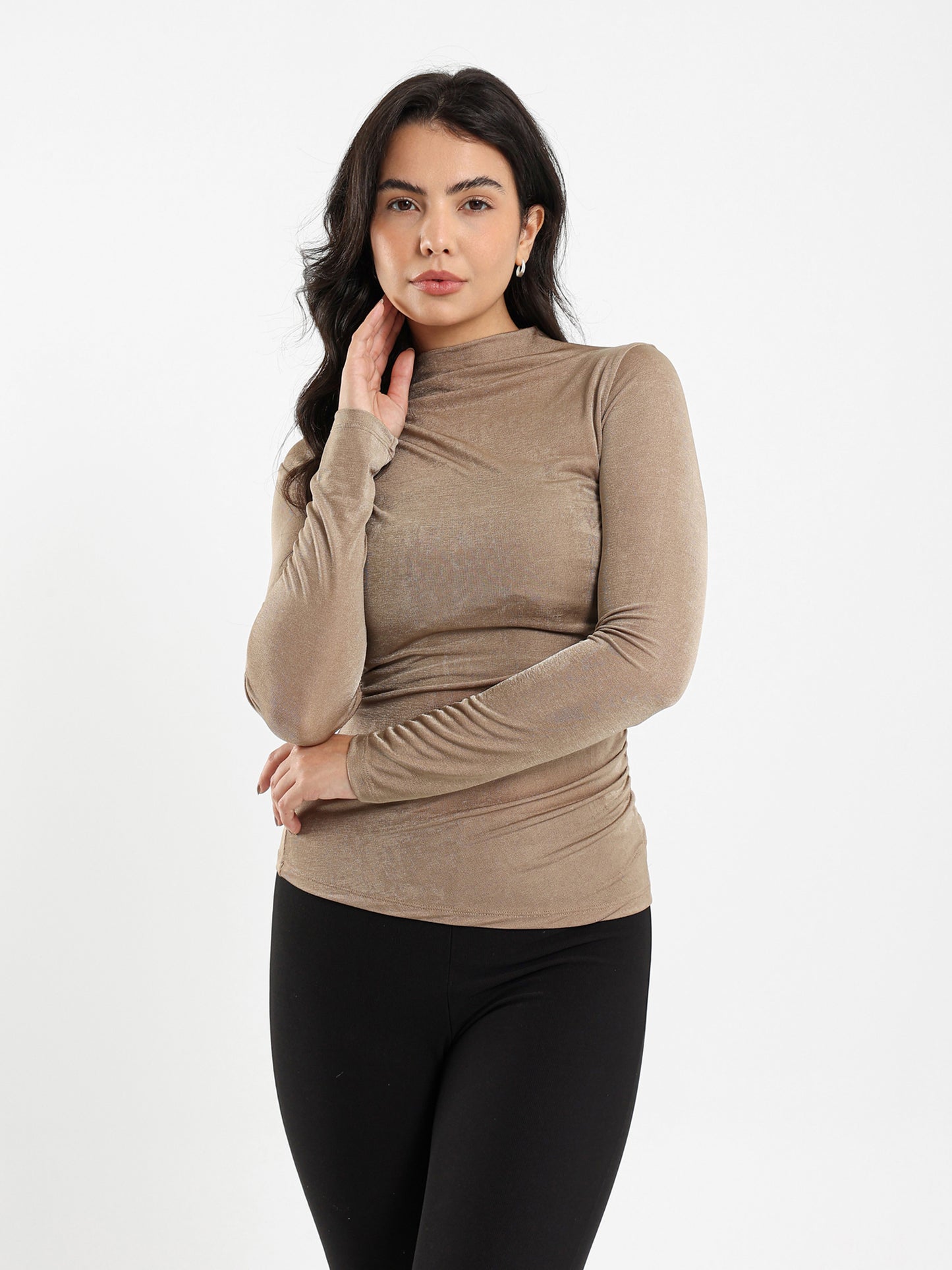 Gathered Shoulder Long Sleeve Top