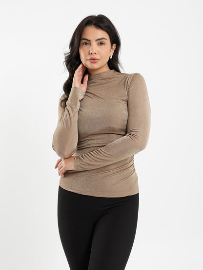 Gathered Shoulder Long Sleeve Top