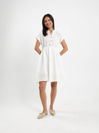 Half-Button V-Neck Mini Dress