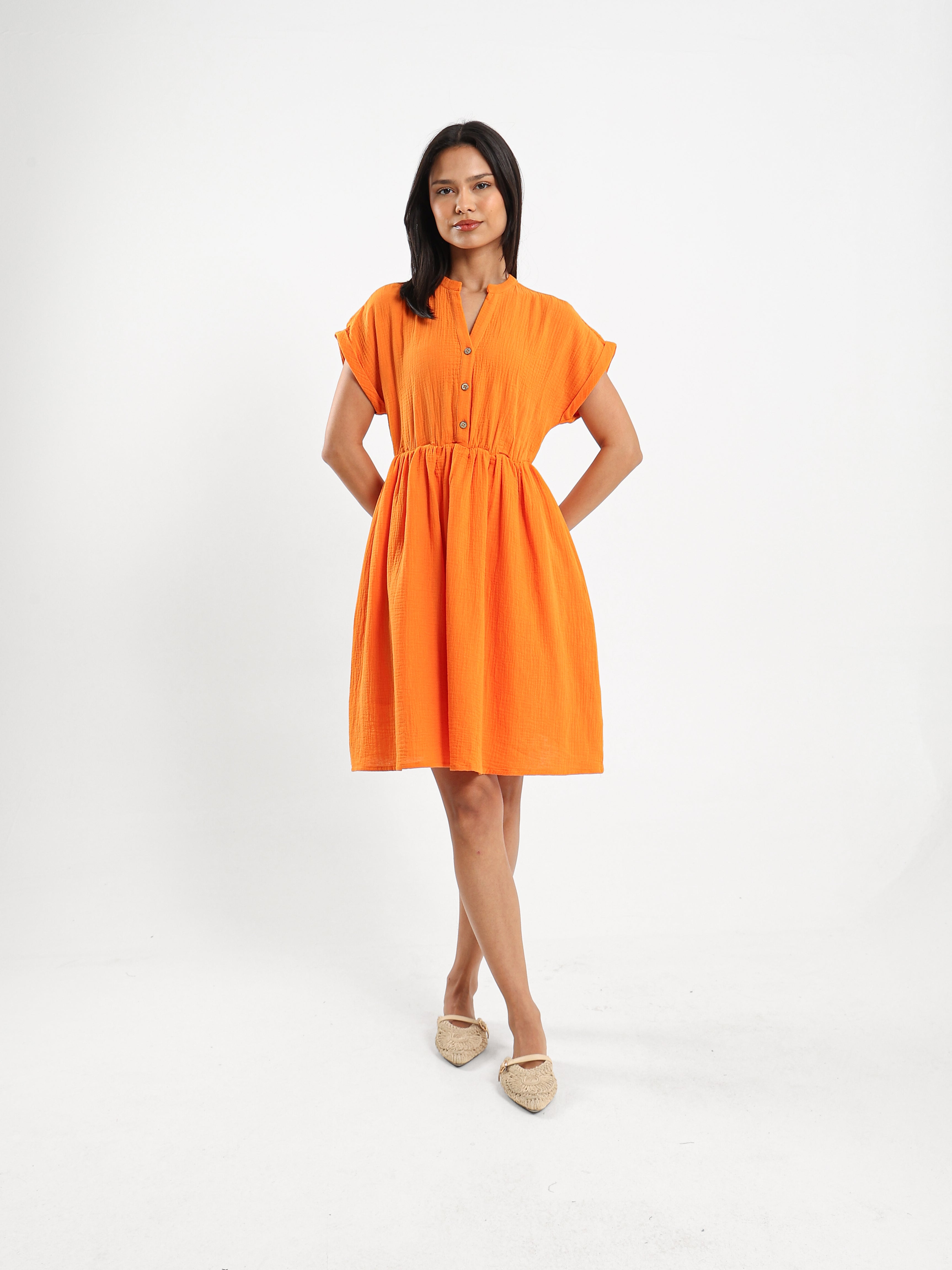 Half-Button V-Neck Mini Dress