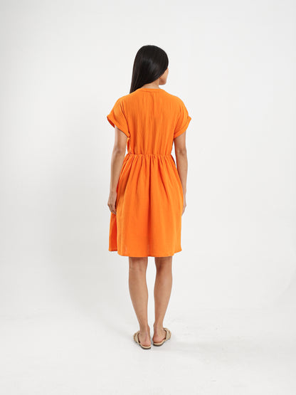 Half-Button V-Neck Mini Dress