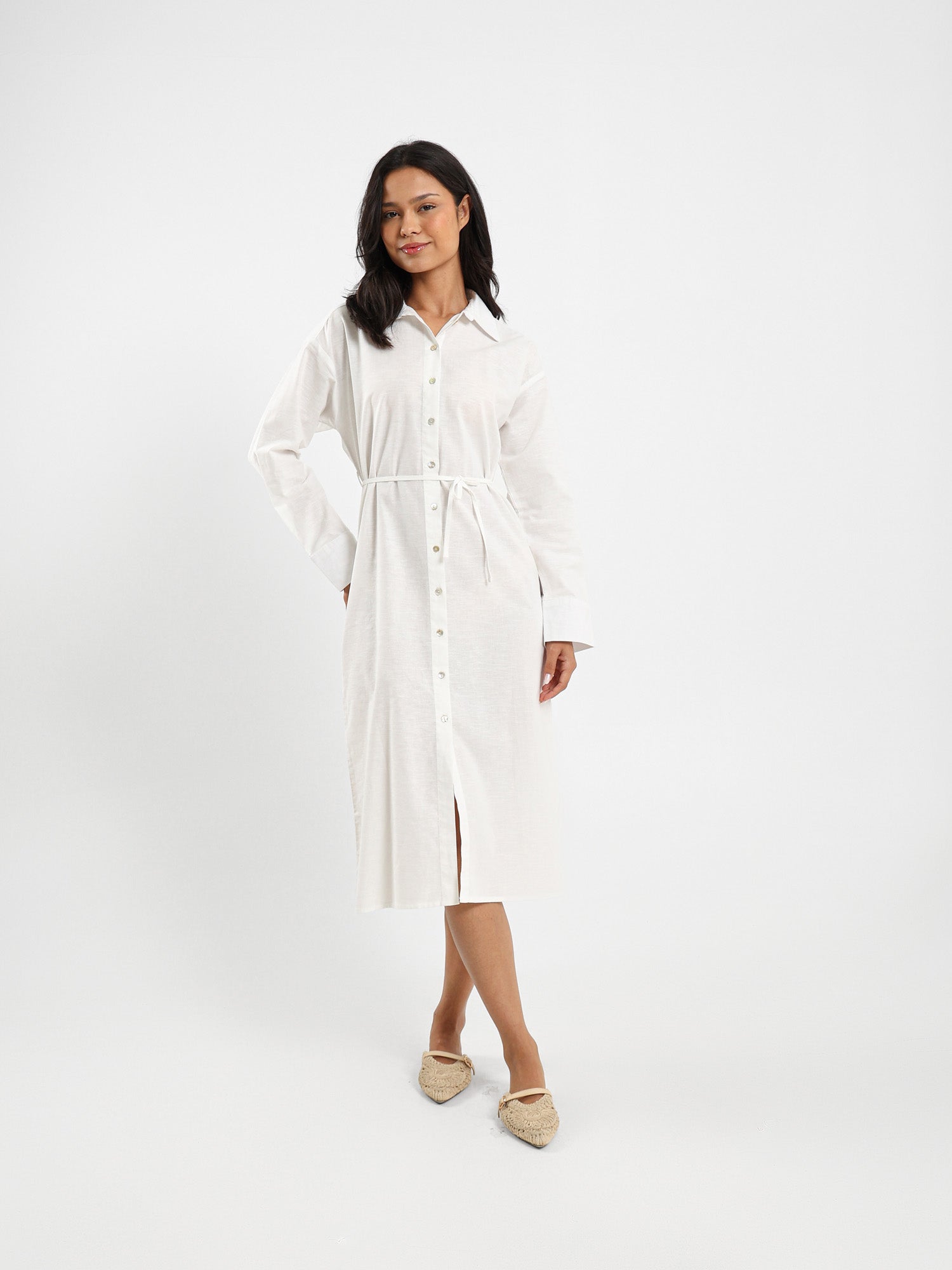 Belted Midi Linen Shirt Dress