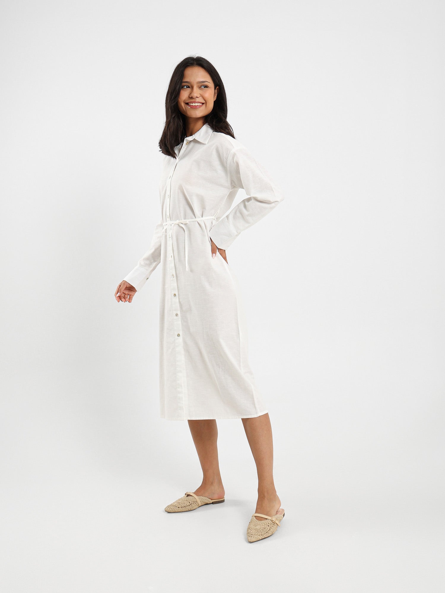Belted Midi Linen Shirt Dress