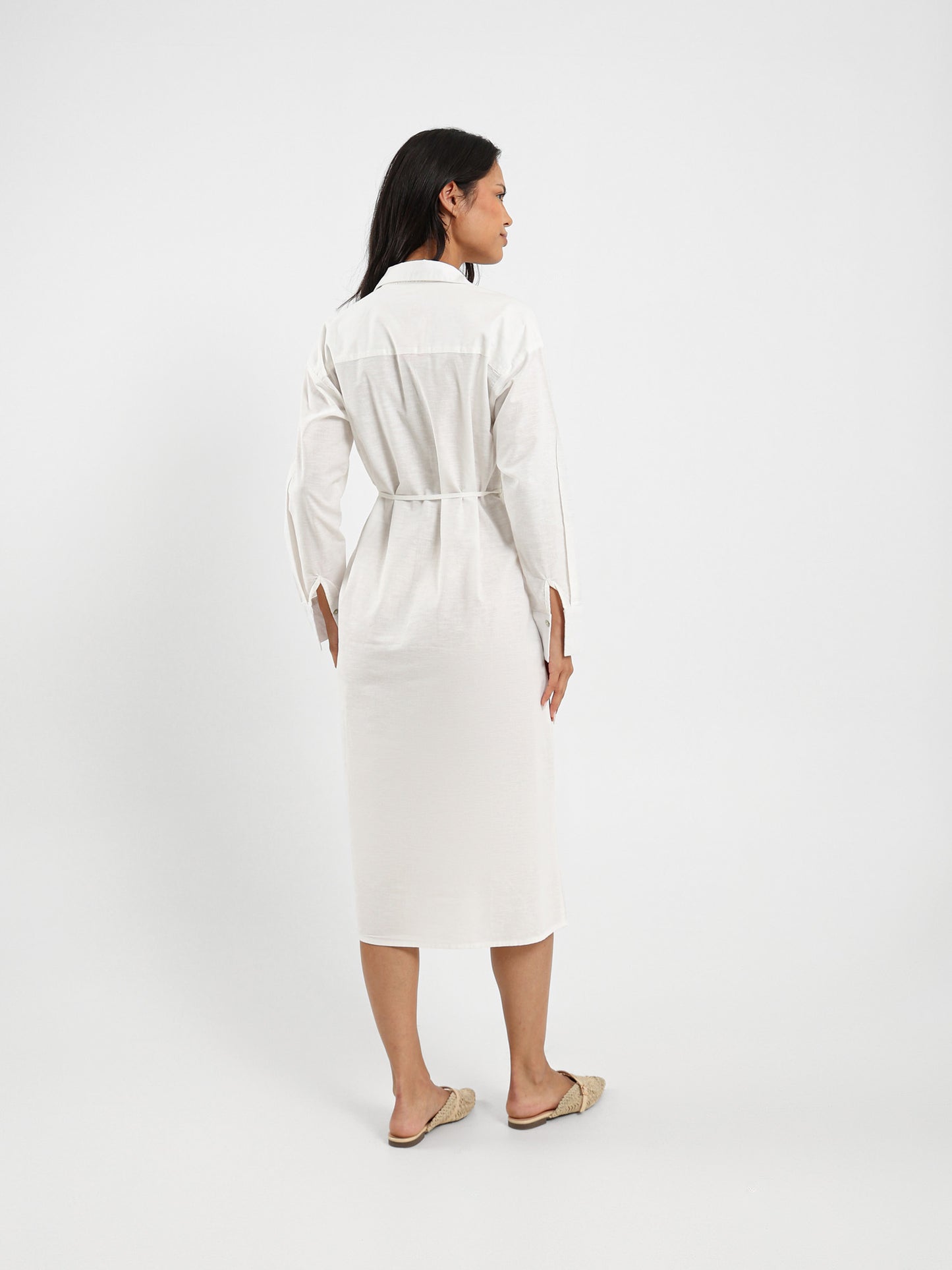 Belted Midi Linen Shirt Dress