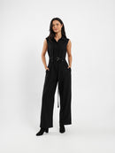 Sleeveless Belted Linen Jumpsuit