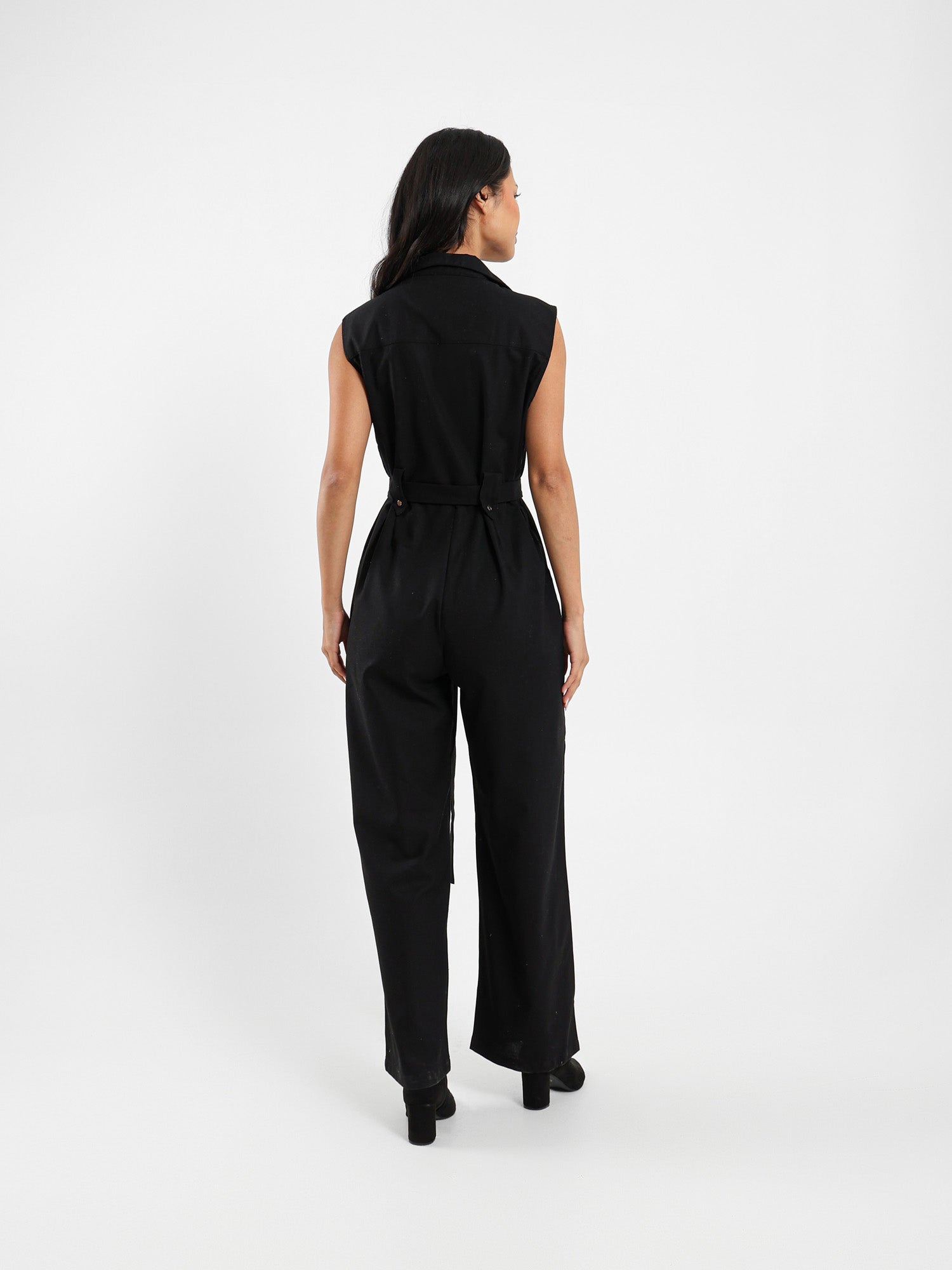Sleeveless Belted Linen Jumpsuit