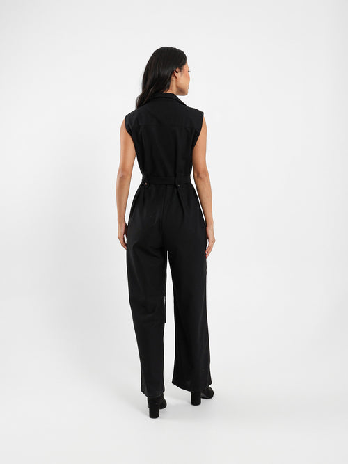 Sleeveless Belted Linen Jumpsuit
