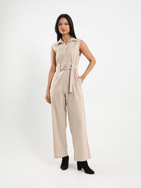 Sleeveless Belted Linen Jumpsuit
