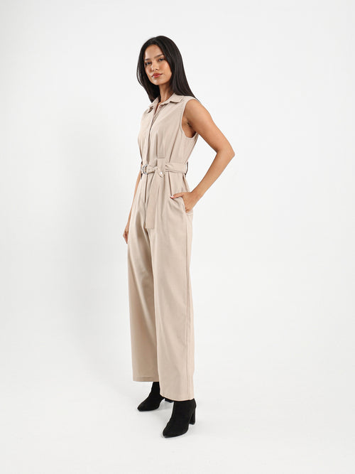 Sleeveless Belted Linen Jumpsuit