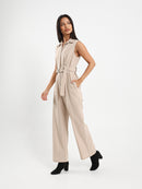 Sleeveless Belted Linen Jumpsuit