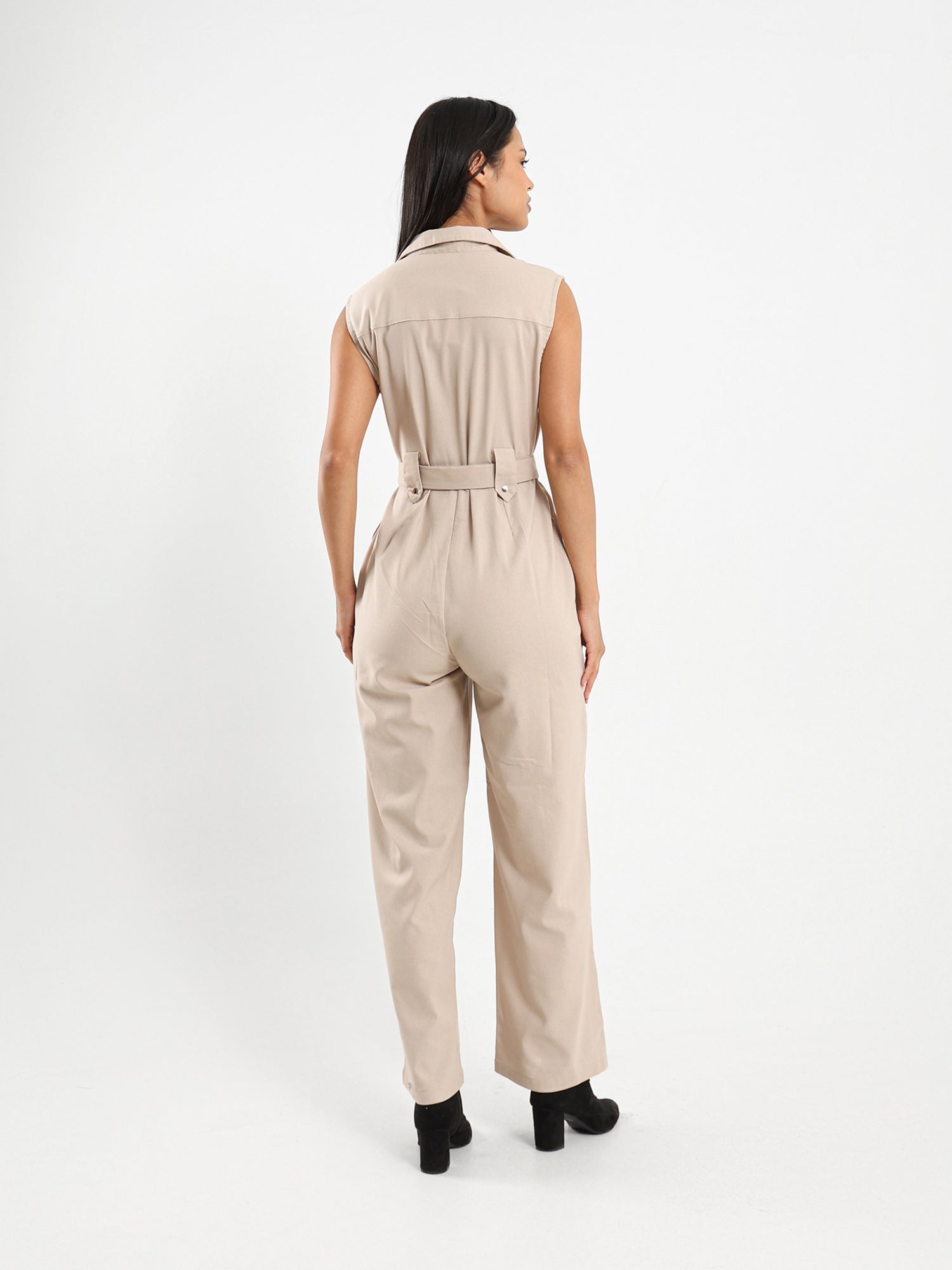 Sleeveless Belted Linen Jumpsuit