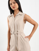 Sleeveless Belted Linen Jumpsuit