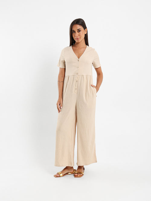 Buttoned Front Loose Jumpsuit