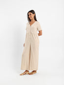 Buttoned Front Loose Jumpsuit