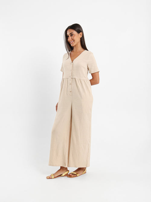 Buttoned Front Loose Jumpsuit