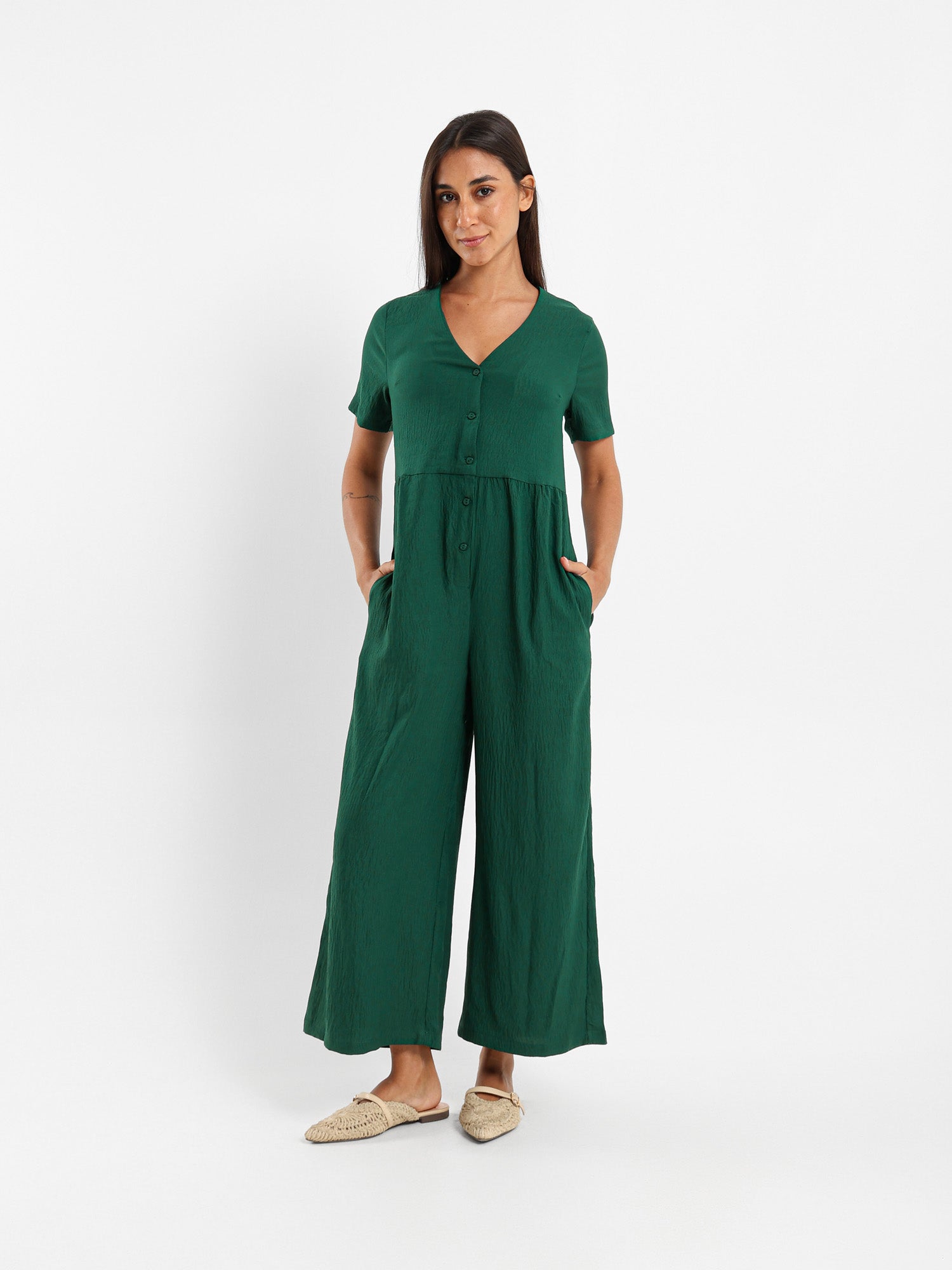 Buttoned Front Loose Jumpsuit
