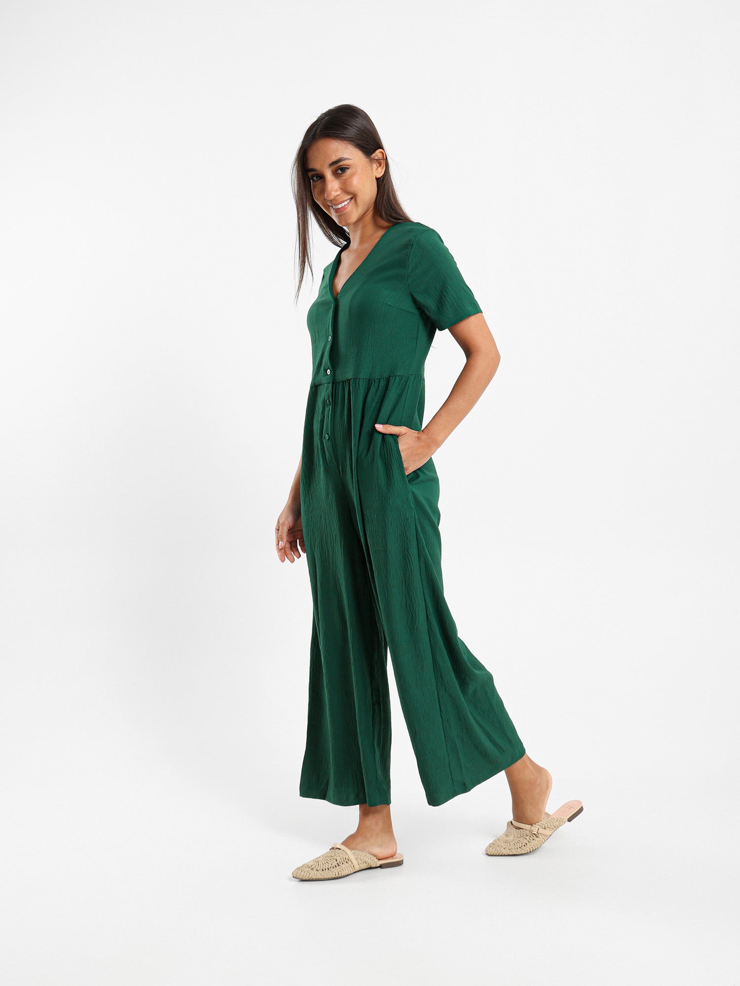 Buttoned Front Loose Jumpsuit