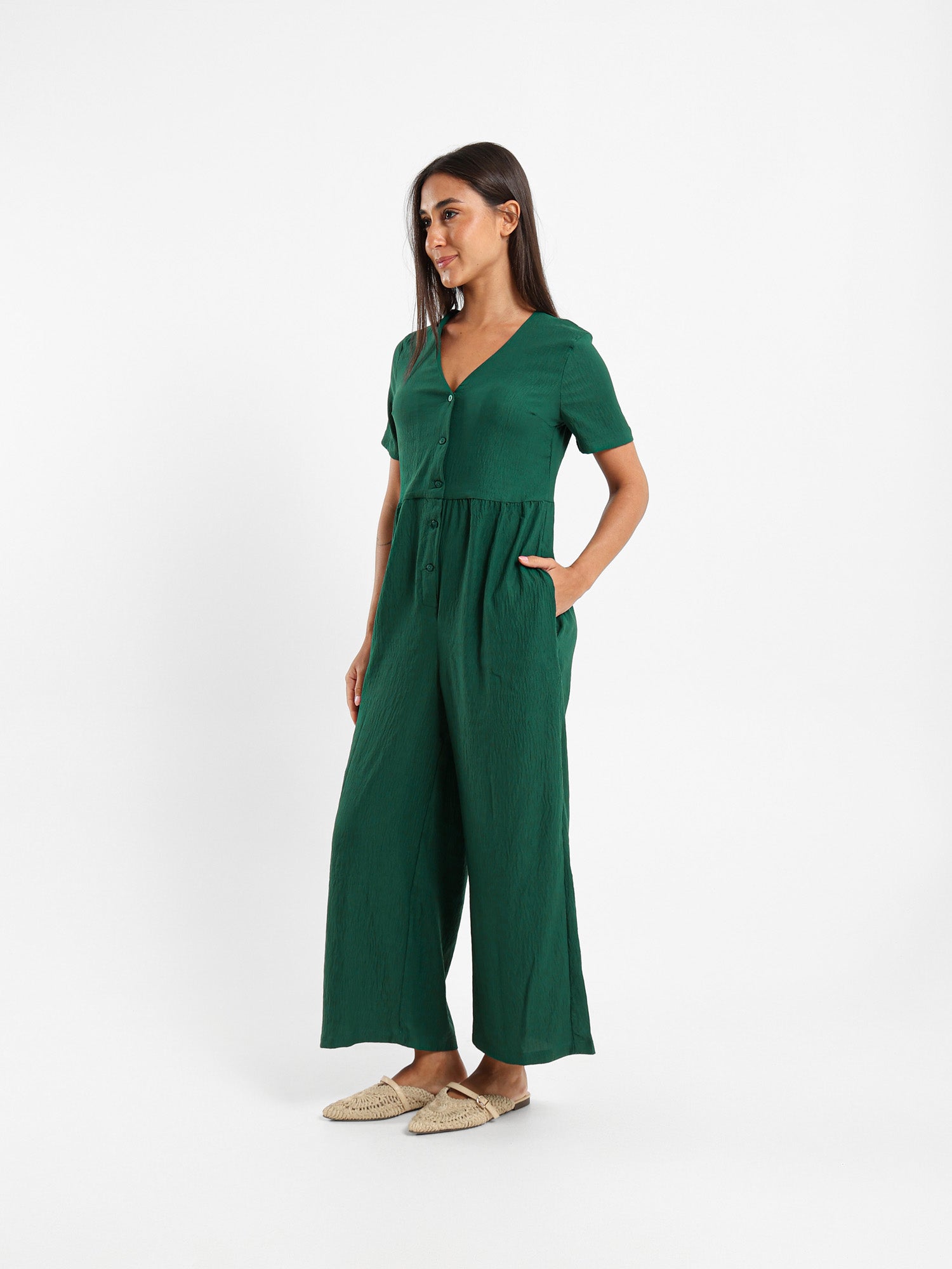 Buttoned Front Loose Jumpsuit