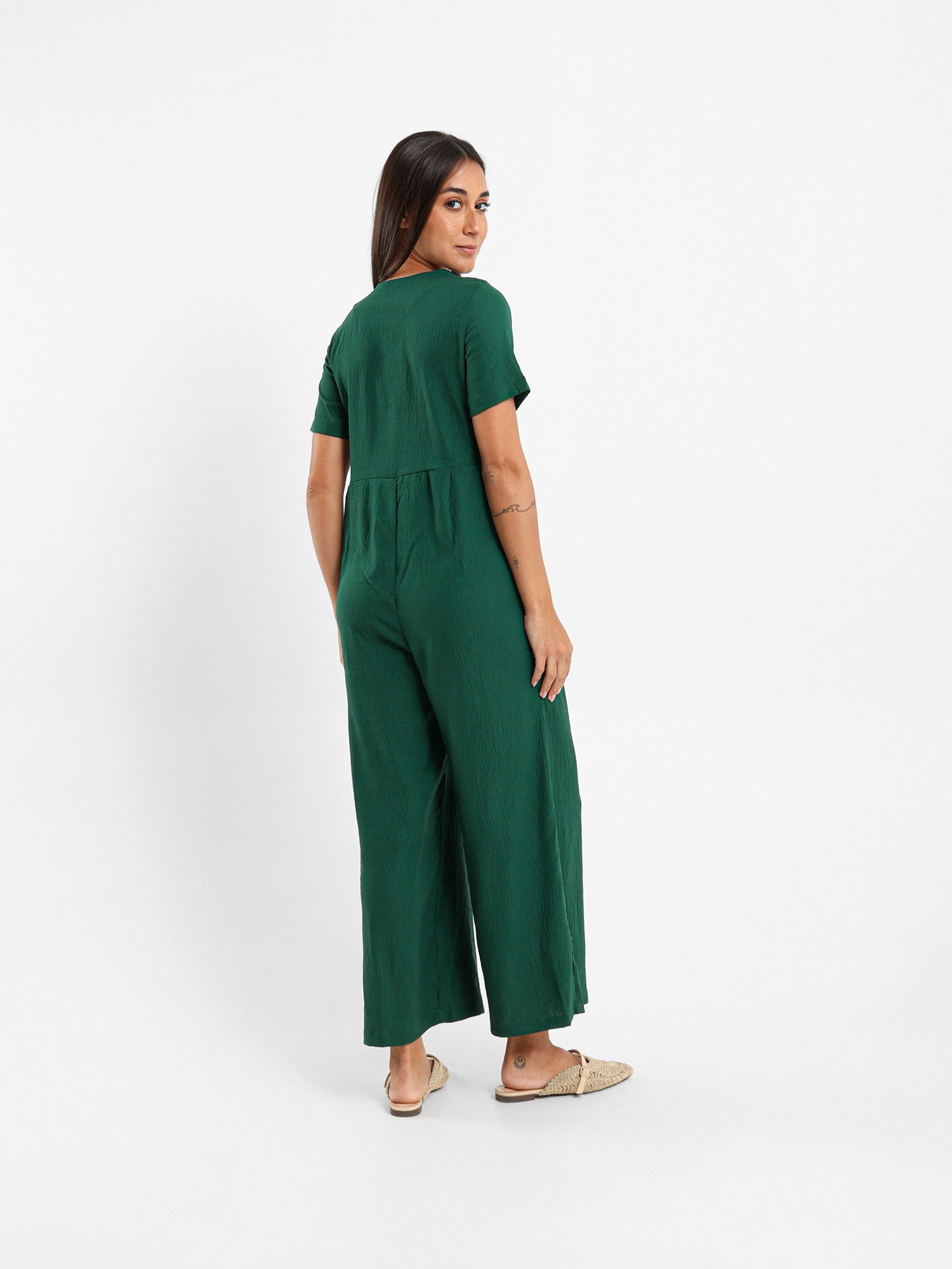 Buttoned Front Loose Jumpsuit