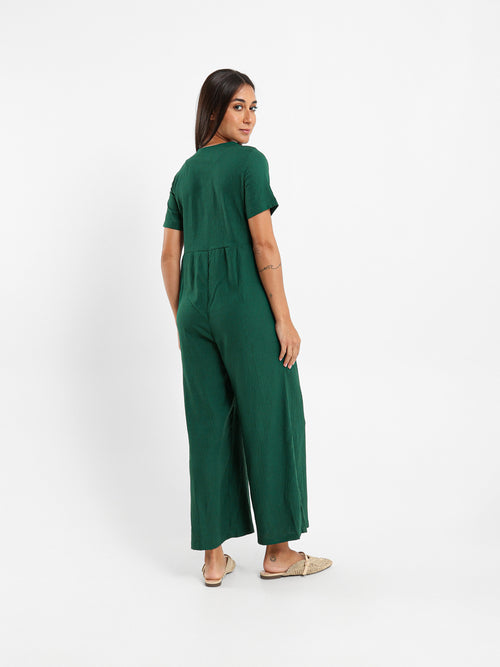 Buttoned Front Loose Jumpsuit