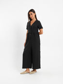 Buttoned Front Loose Jumpsuit