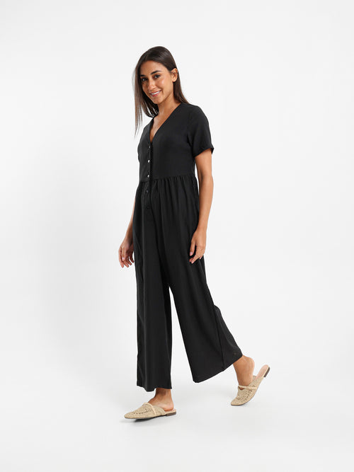 Buttoned Front Loose Jumpsuit