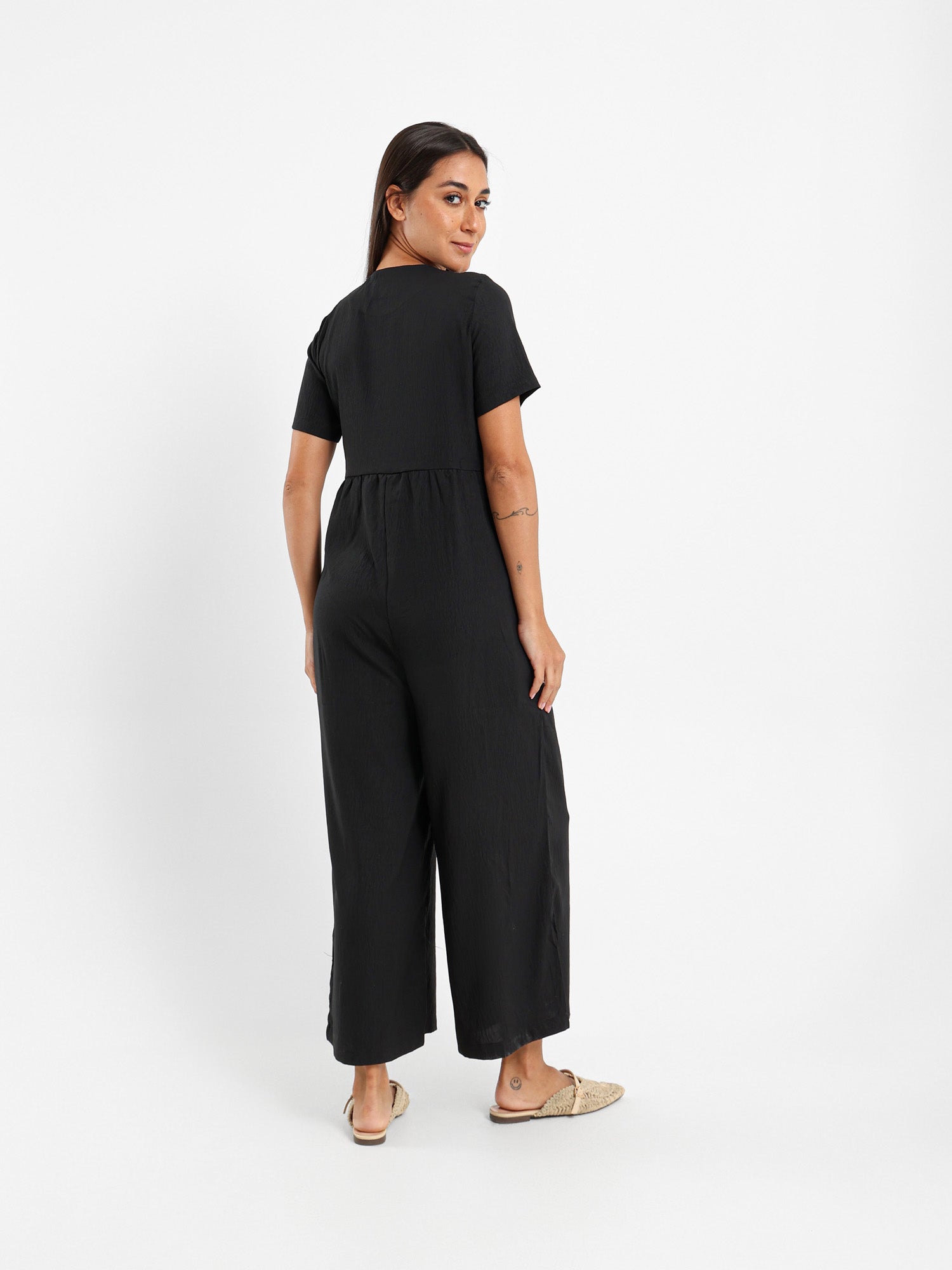 Buttoned Front Loose Jumpsuit