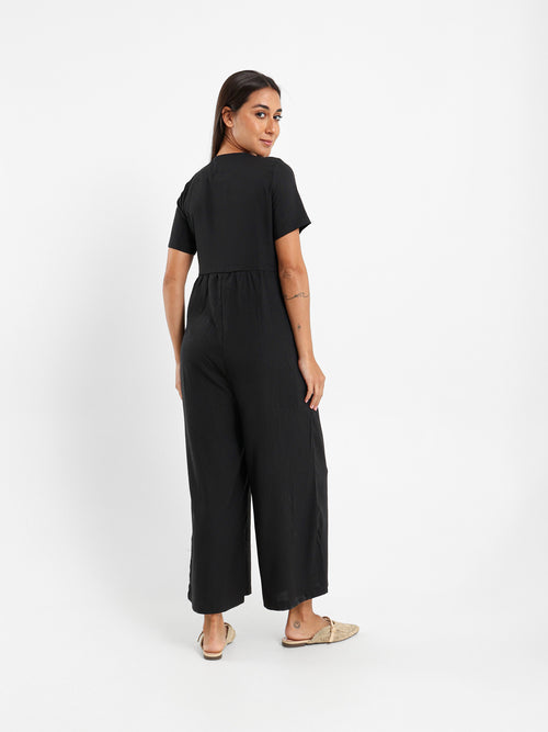 Buttoned Front Loose Jumpsuit