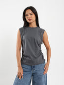 Shiny-Trim Cap-Sleeve T-Shirt