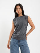 Shiny-Trim Cap-Sleeve T-Shirt