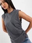 Shiny-Trim Cap-Sleeve T-Shirt