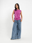Shiny-Trim Cap-Sleeve T-Shirt