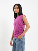Shiny-Trim Cap-Sleeve T-Shirt