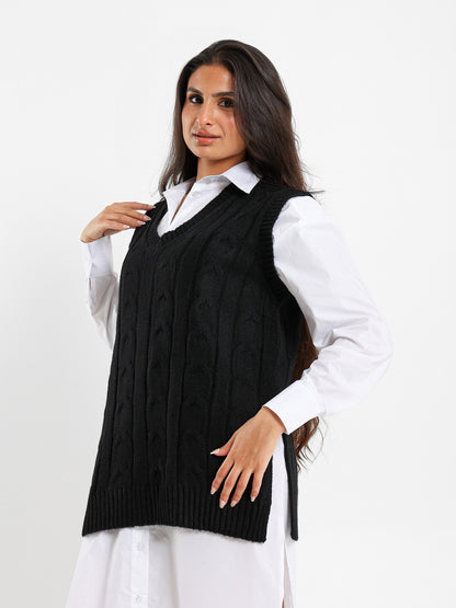 Oversized Cable Knit Vest