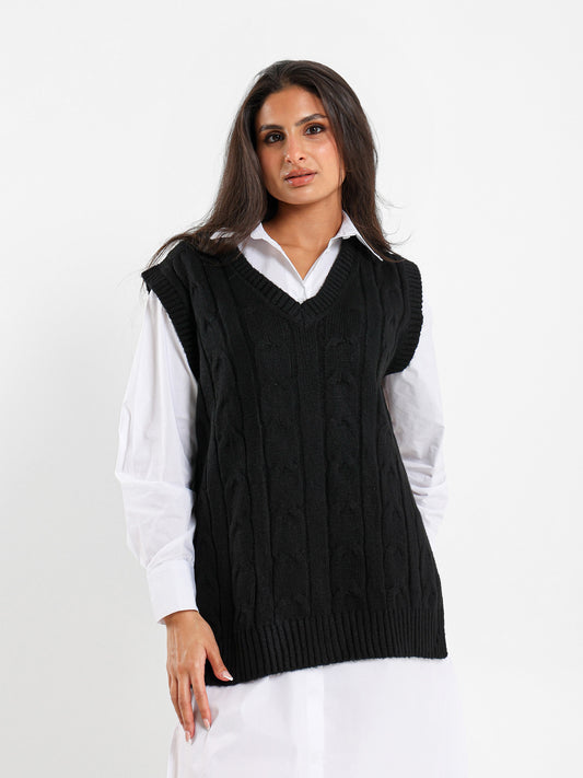Oversized Cable Knit Vest