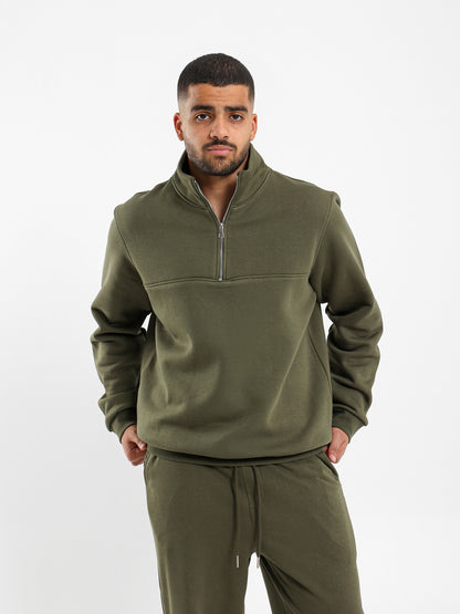 Zip-Up Closure High Neck Sweatshirt